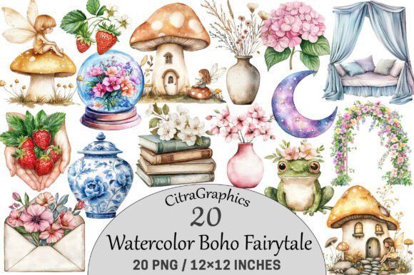 Download Watercolor Boho Fairytale Clipart. - Fairytale Collection