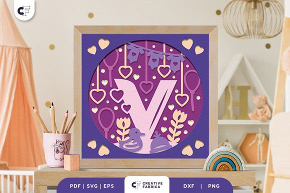 Download Baby Alphabet V Monogram 3D Papercut SVG - Premium Resources