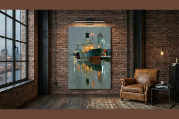 Download Misty Harbor Cargo Ship Impasto Art - Cargo Collection