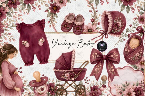 Download Burgundy Baby Vintage Clipart - Vintage Collection